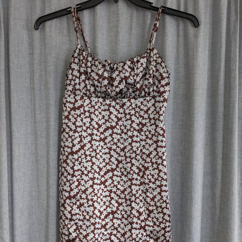 Y2K Mall Brand Dress XS Mini Spaghetti Strap LA Hearts PacSun Brown Blue Floral